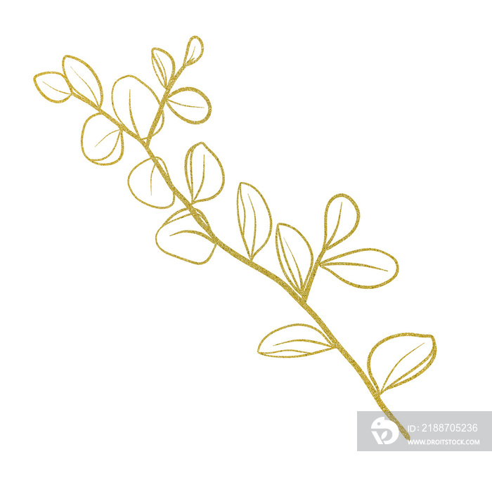 Gold Doodle Leaf organic line art. fern leaf.