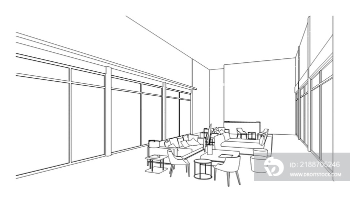 line drawing of living room,Modern design,3d rendering