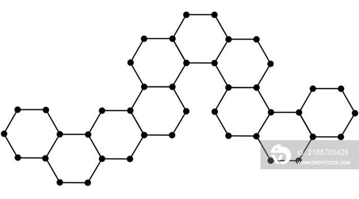 Black hexagons with dots. Isolated honeycombs. Geometric .