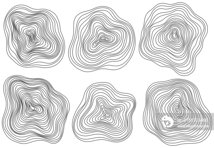 Abstract tree rings. Png topographic map concept background. Thin black lines on white