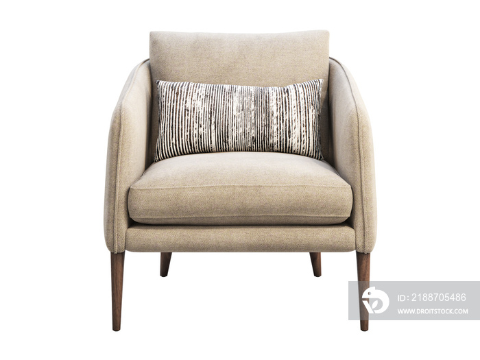 Light beige fabric chair with pillow. 3d render