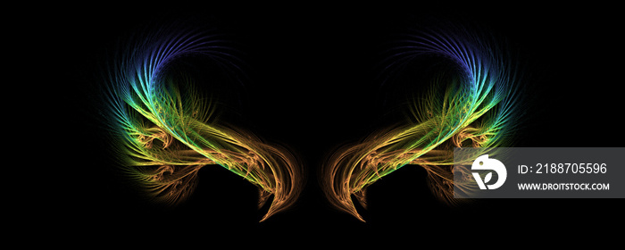Gradient abstract fractal wings with black background