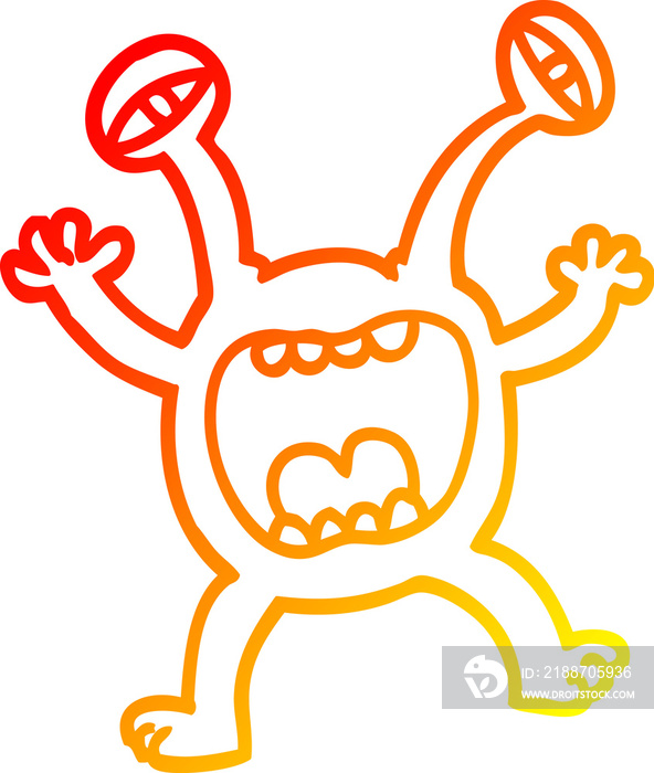 warm gradient line drawing of a cartoon monster