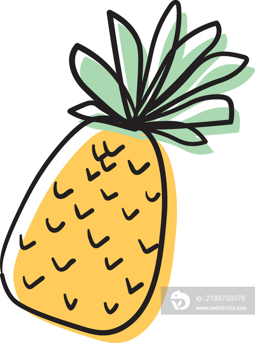 pineapple tropical fruit cartoon doodle quirky fun hand drawing line art