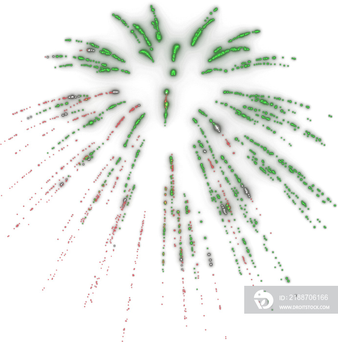 Isolated green red and white fireworks overlay