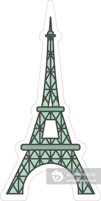 Eiffel Tower sticker, cartoon style drawing, flat design