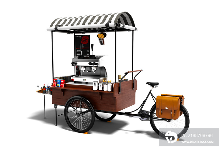 Modern cart with coffee machine 3d render on white background with shadow