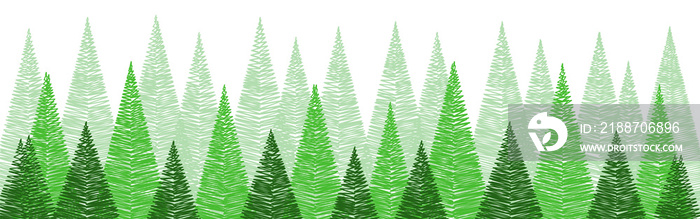 Abstract Christmas trees - transparent background. Panoramic banner. PNG