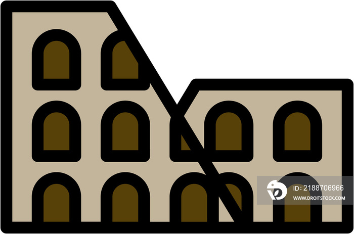 outline simplicity drawing of colosseum landmark front elevation view.