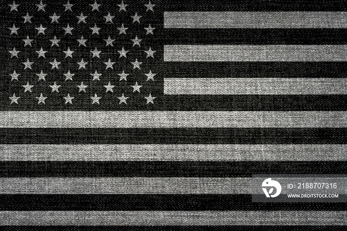 black and white usa flag with denim fabric