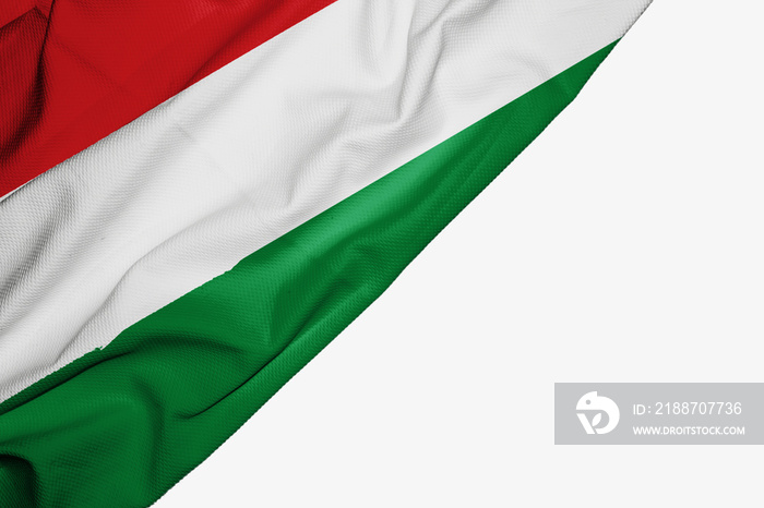 Hungary flag of fabric with copyspace for your text on white background.