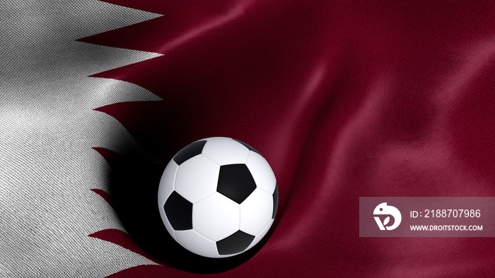 3D rendering of the flag of Qatar with a soccer ball