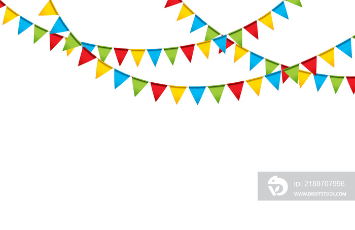 Carnival garland with flags. Decorative colorful party pennants for birthday celebration, festival and fair decoration