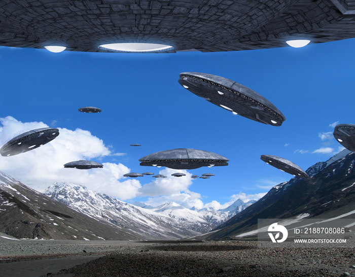 UFO fleet formation in the mountains.