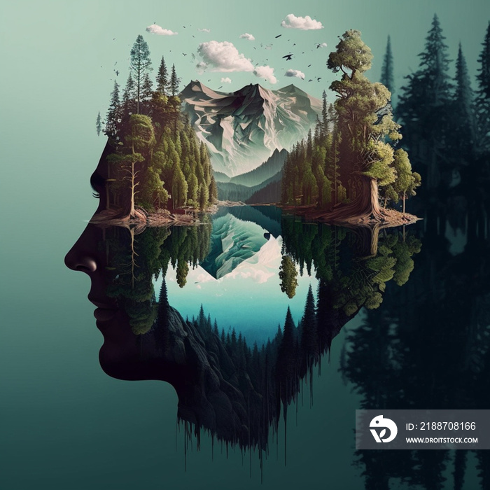 the head of the person double exposure. fantasy art, digital artwork, wallpaper, background, digital painting, illustration.