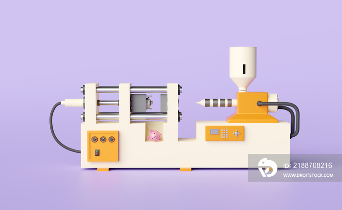 cream plastic injection molding machine isolated on purple background,3d illustration or 3d render