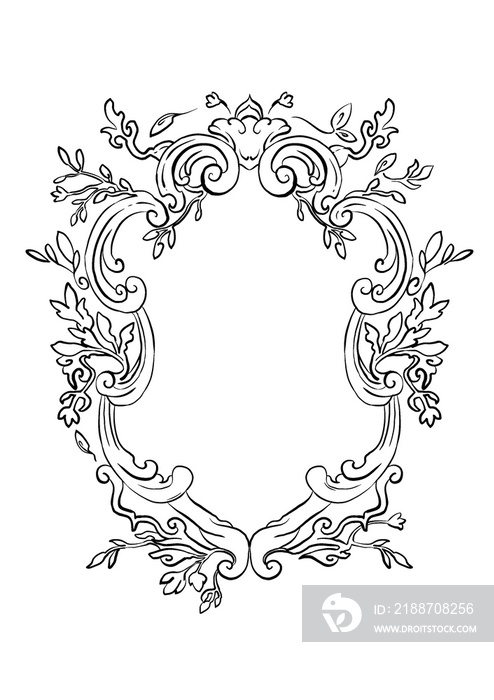 Vintage crest bridal wedding line art frame on the white isolated background.