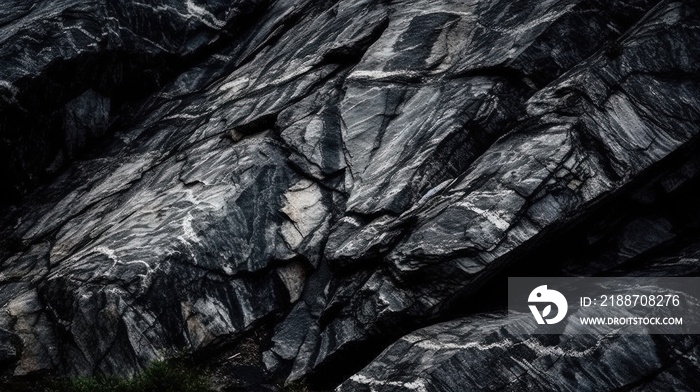 Black and white background. Volumetric black stone background. 3d effect. Rock texture. Granite mountain texture. Close-up