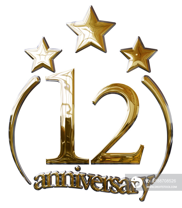 3D ILLUSTRATION 12 YEARS ANNIVERSARY GOLD