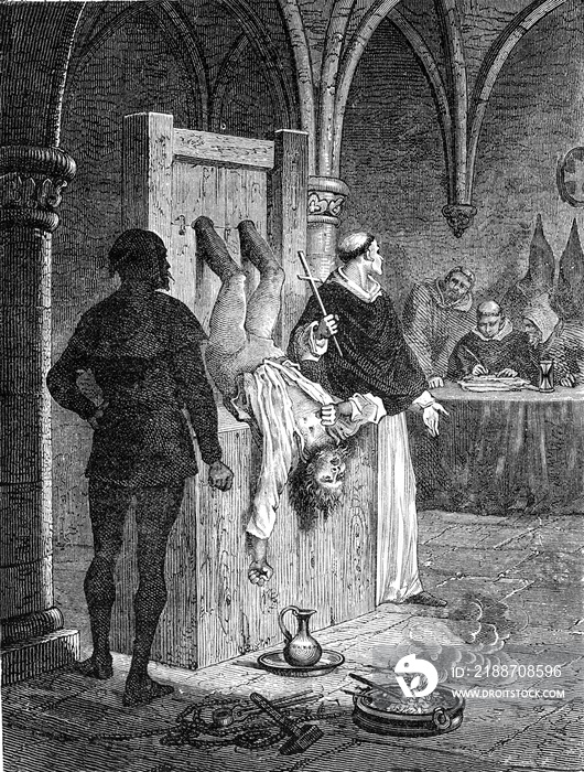 Scene from the Inquisition, vintage illustration.