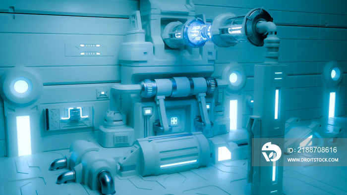 High tech lab, industrial or space ship engine. Generic futuristic science fiction background. 3D rendering