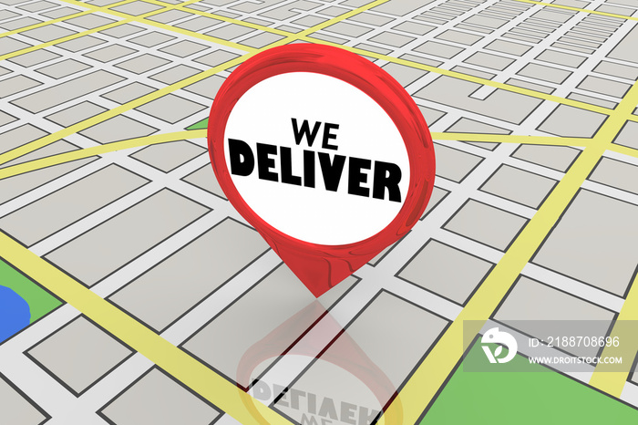 We Deliver Location Restaurant Service Map Pin 3d Illustration