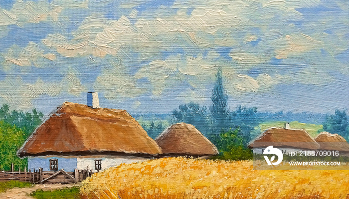 Oil paintings rural landscape, fine art, old village