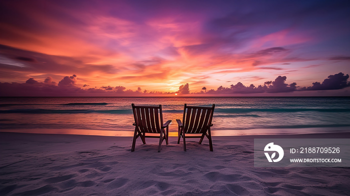 A romantic sunset on the white sand beach