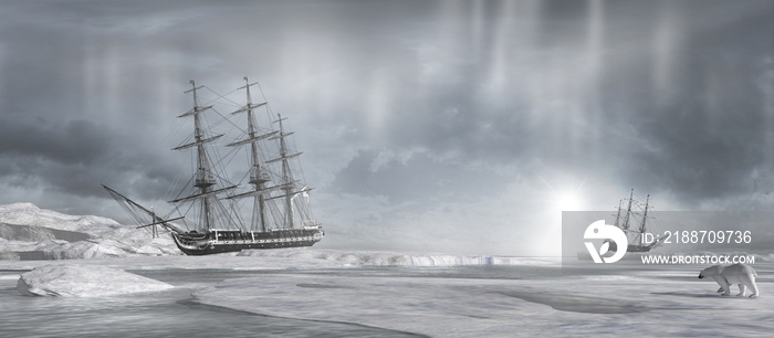 Two ships trapped in ice