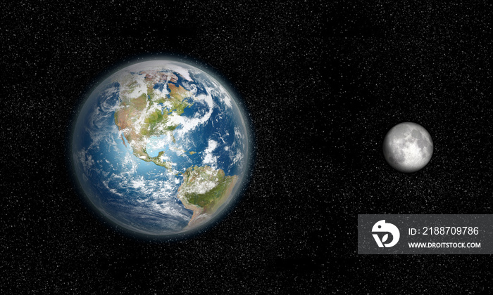 Earth and Moon from space in daylight