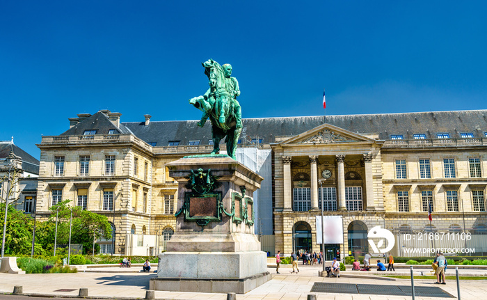 Equestrial monument to Emperor Napoleon Bonaparte in a square in Rouen, France