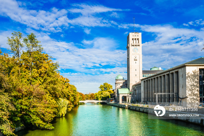 German museum in Munich with Isar river, Germany