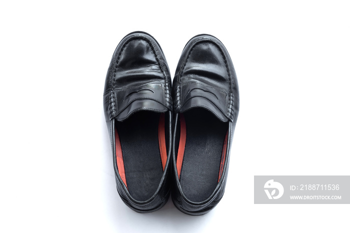 Black penny loafer shoes with  isolate on white background