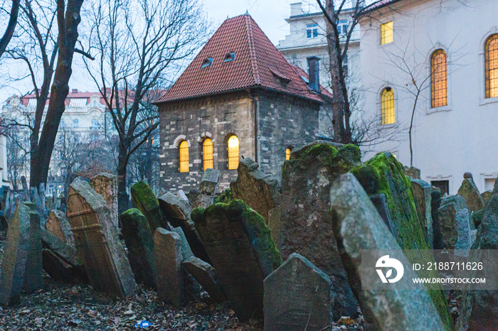 Old Jewish Cemetery in Prague Czech Republic. An important Jewish monument and one of the largest cemeteries of it’s kind