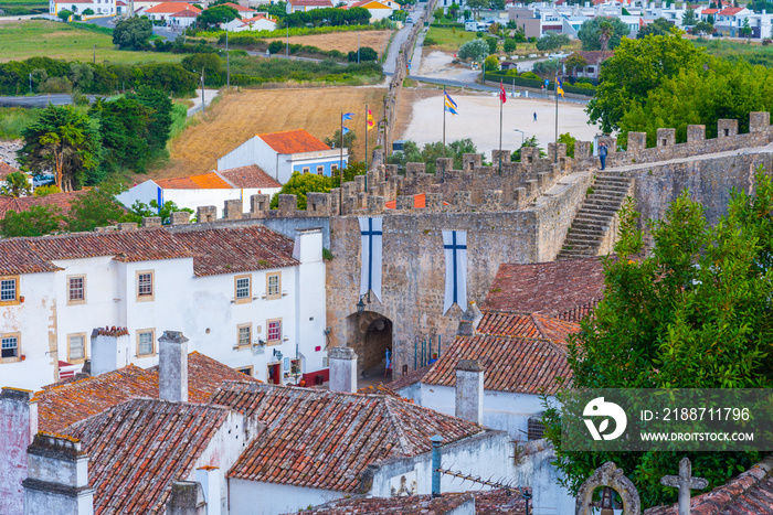 Rooftops of houses at Obidos castle in Portugal