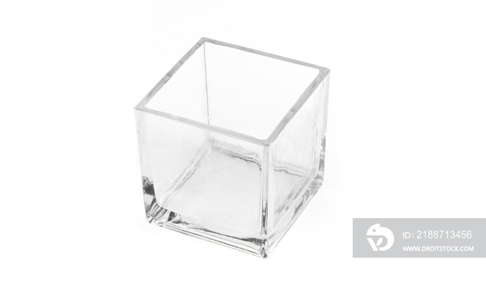 glass square container on white isolated background