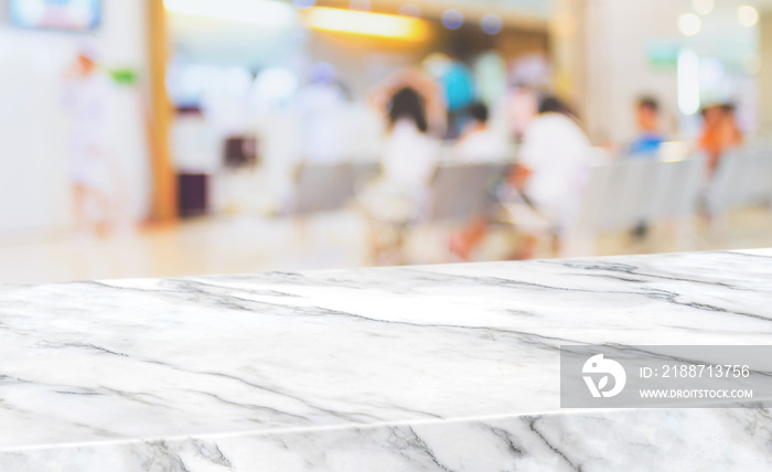 Healthty background.Empty diagonal white marble table with blur patient in hospital for treat virus blur background,banner mockup template for display of product