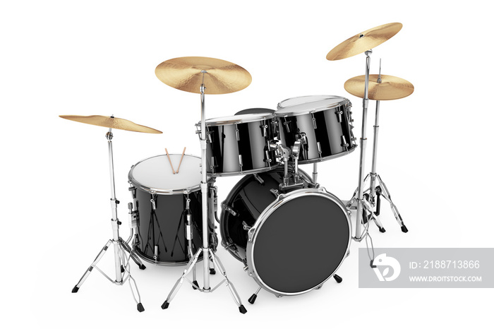 Professional Rock Black Drum Kit. 3d Rendering