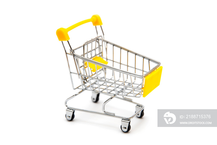 Mini shopping cart isolated on the white background