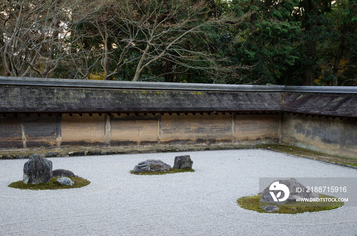 The kare-sansui zen garden at Ryoan-ji. Kyoto. Japan.