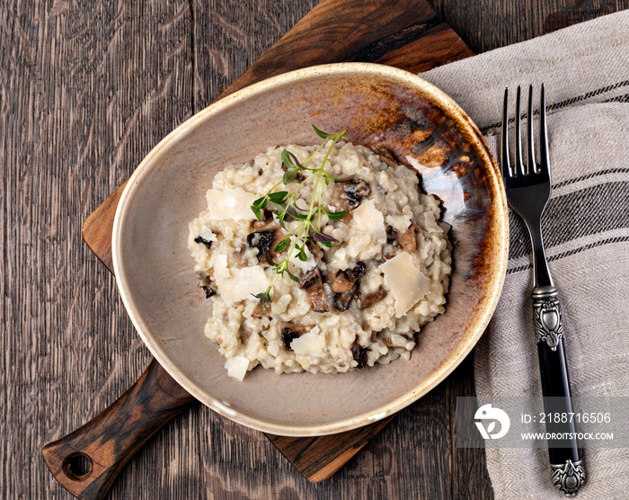 Mushroom risotto on plate, close up view