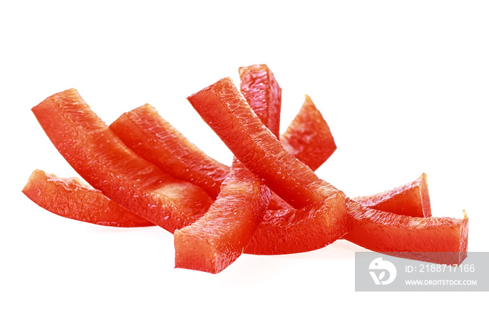 Sliced red pepper on white background