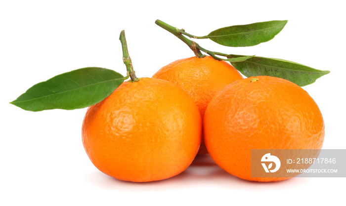 mandarin with green leaf isolated on white background