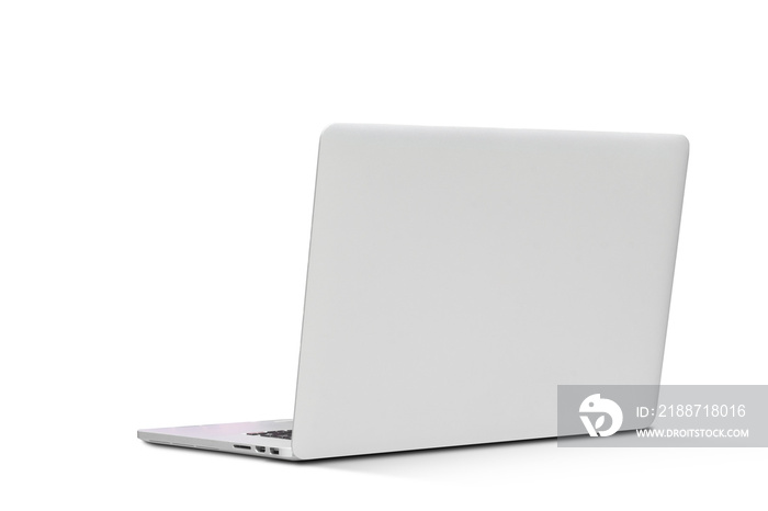 Back view Of the latest laptop Designed to be slim modren , isolated on white background