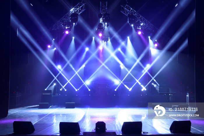 Free stage with lights, lighting devices.