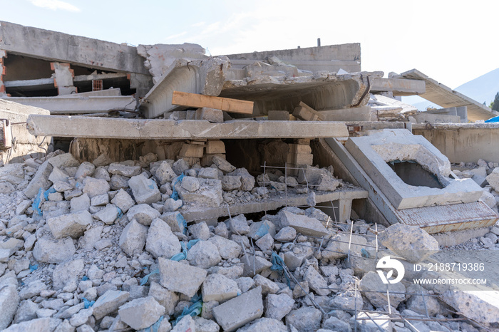 wreckage of buildings damaged and destroyed in the earthquake