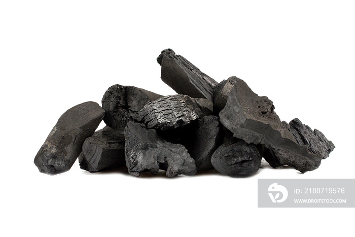 Natural wood charcoal,Bamboo charcoal powder has medicinal properties with traditional charcoal isolated on white background - Image