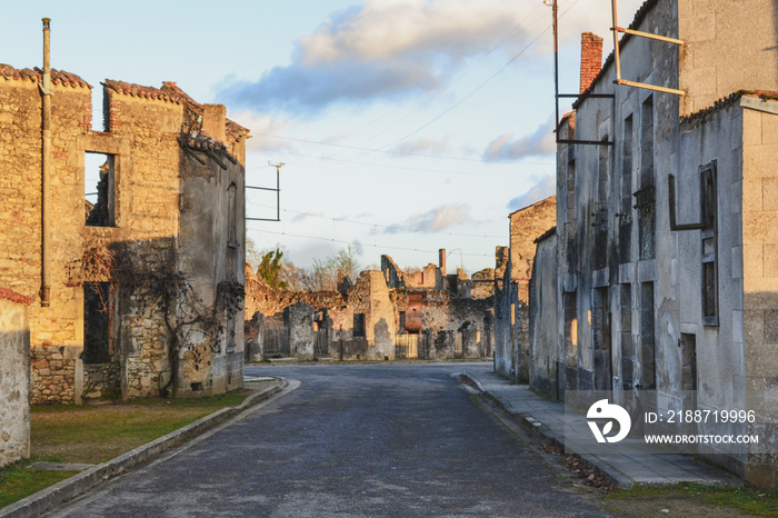 Destroyed buildings during World War 2 in Oradour- sur -Glane France