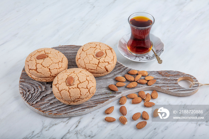 Bitter Almond Butter Cookies. Acibadem kurabiyesi is a traditional Turkish biscuit made of bitter almonds, sugar and egg whites. Food photography concept.