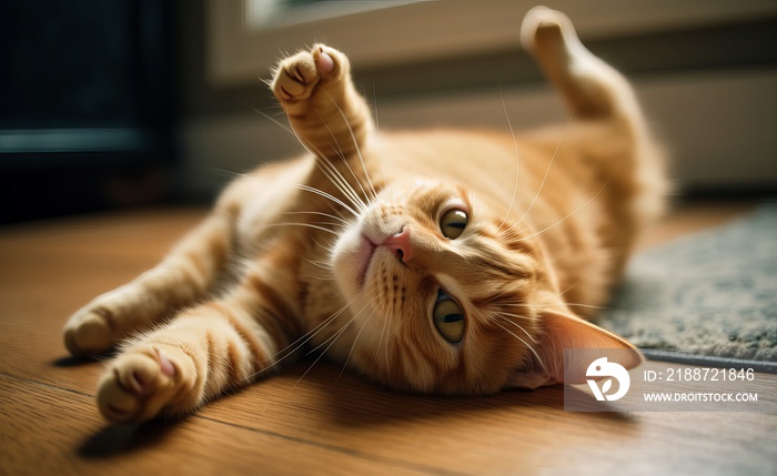 Cozy Slumber: Cute Orange Kitten Sleeping with Body Stretched Out